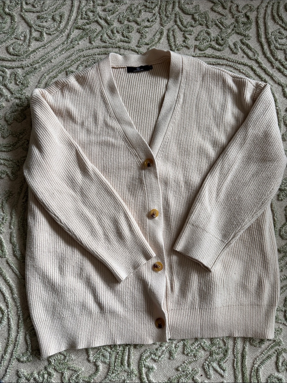 Neutral Ivory V-Neck Button Cardigan Sweater